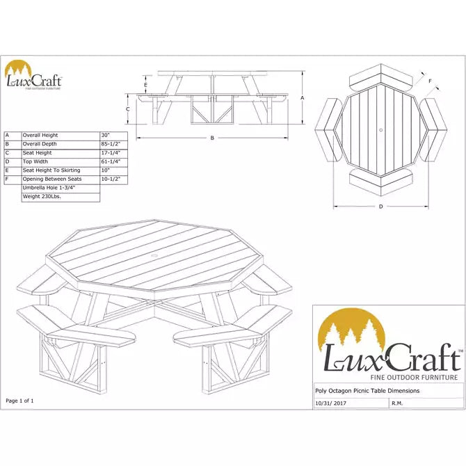 LuxCraft Poly Octagon Picnic Table