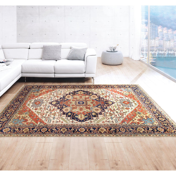 Pasargad Home Serapi Collection Hand-Knotted Ivory Wool Area Rug- 5' 1" X 7' 0" PH-3 5x7