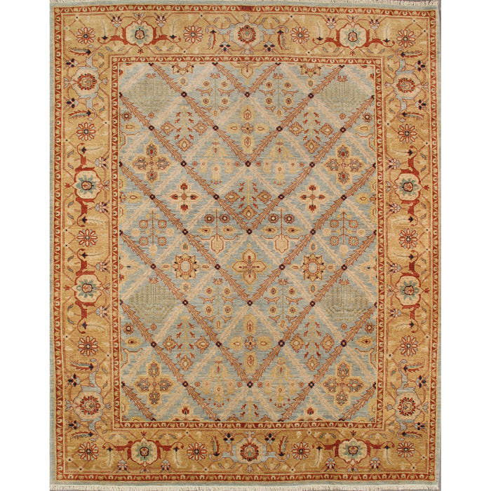 Pasargad Home Azerbaijan Collection Hand-Knotted Lamb's Wool Area Rug- 8' 3" X 10' 1", L. Blue P-51 8x10