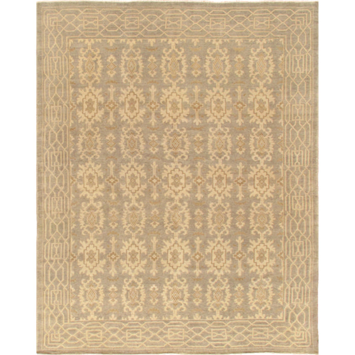 Pasargad Home Azerbaijan Collection Hand-Knotted Silk & Wool Area Rug- 9' 2" X 12' 2", L. Gray PARP-002 9X12
