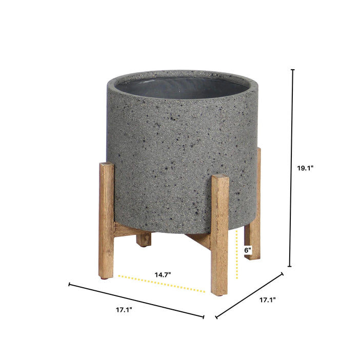 LH Imports Patio Round Standing Pot - Grey Stone PAT002-G