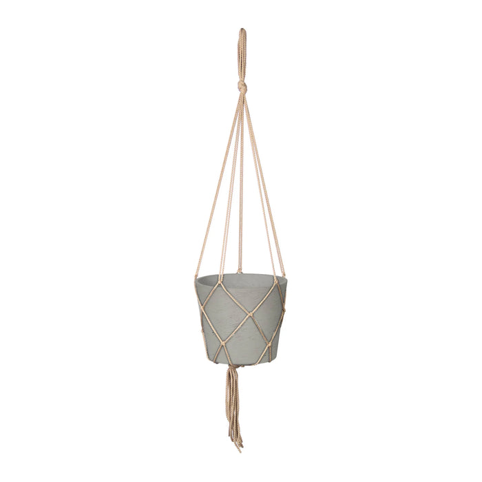 LH Imports Craft Medium Hanging Pot With Netting - Cement Grey PAT024-S