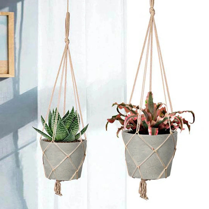 LH Imports Craft Small Hanging Pot With Netting - Cement Grey PAT024-XS