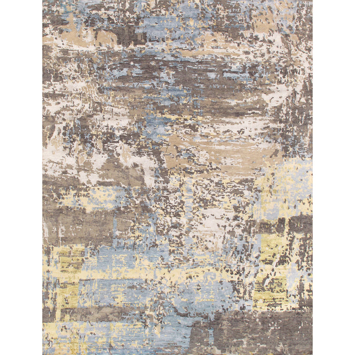Pasargad Home Modern Collection Hand-Knotted Silk and Wool Area Rug- 9' 0" X 11'11" PBRN-36WH 9x12