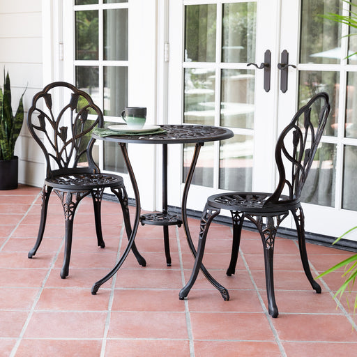 Tulip 3-Piece Outdoor Bistro Set for Patio, Antique Bronze