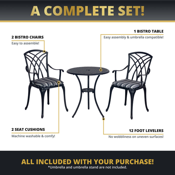 Ekta 3-Piece Outdoor Bistro Set for Patio, Multiple Colors