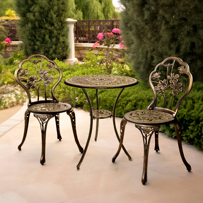 Hibiscus 3-Piece Outdoor Bistro Set for Patio, Antique Bronze