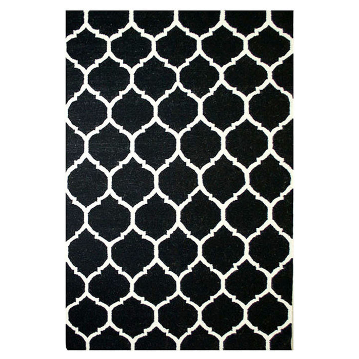 Pasargad Home Kilim Collection Hand-Woven Lamb's Wool Black Area Rug- 5' 0" X 8' 0" PDLX-79 5X8