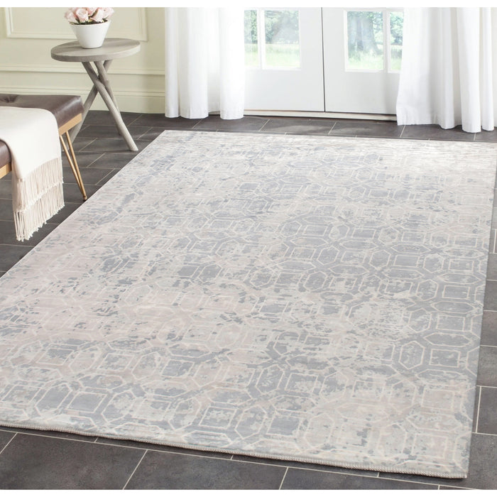 Pasargad Home Beverly Collection Hand-Loomed Grey Silk Rug-10' 0" X 14' 0" POP-8402 10x14