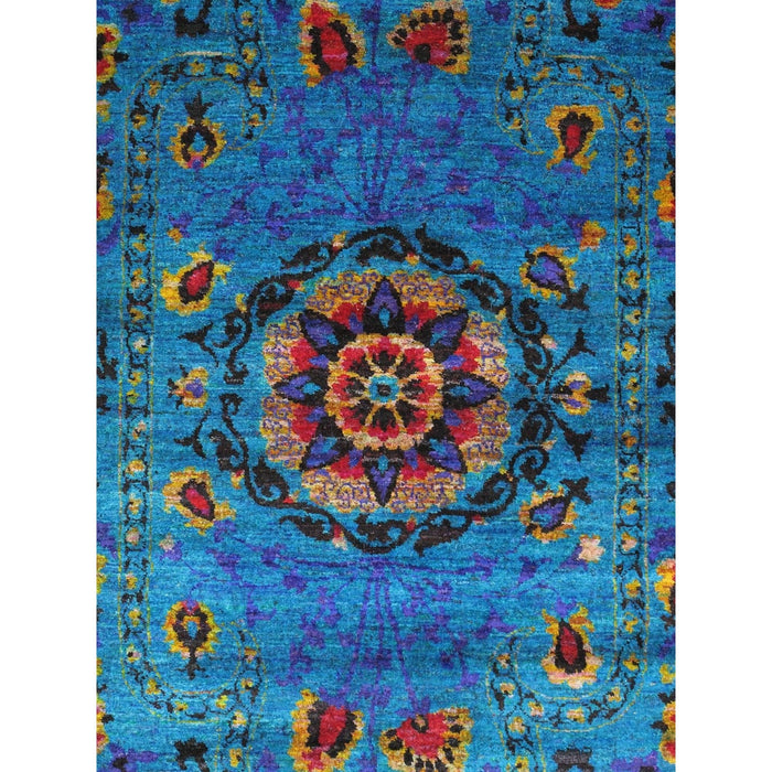 Pasargad Home Azerbaijan Collection Hand-Knotted Sari Silk Area Rug- 5' 5" X 8' 1", Blue PSLK-24 5X8