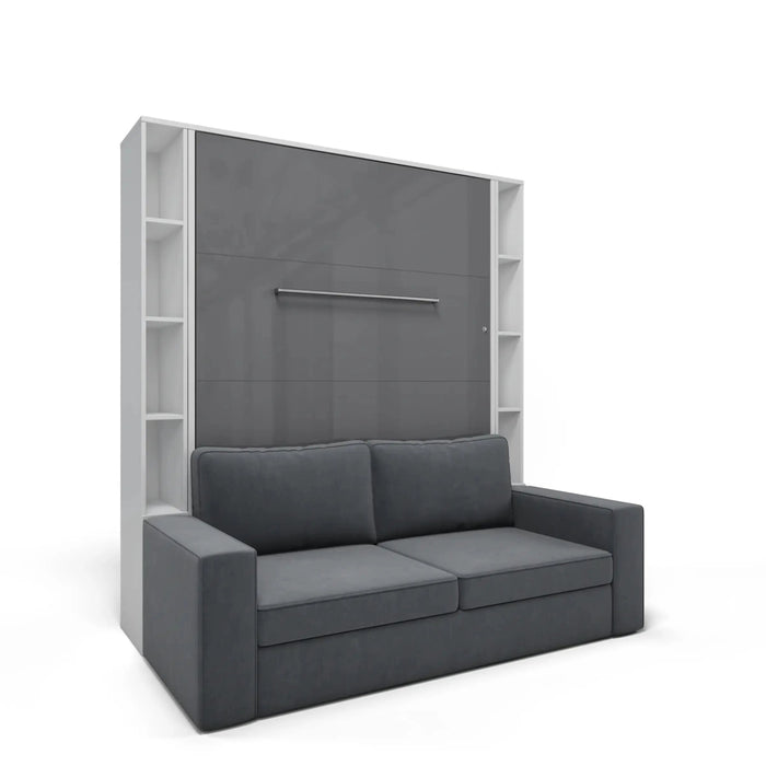 Maxima House Murphy Bed Invento Vertical European FULL size with a Sofa and two Bookcases