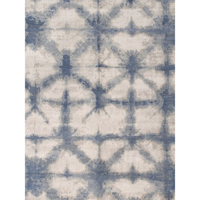 Pasargad Home Shibori Collection Hand-Loomed Silver/Blue Bsilk & Wool Area Rug-10' 0" X 14' 0" pel-12 10x14