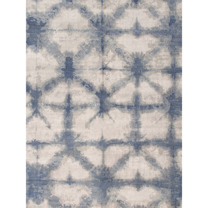 Pasargad Home Shibori Collection Hand-Loomed Silver/Blue Bsilk & Wool Area Rug- 9' 0" X 12' 0" pel-12 9x12