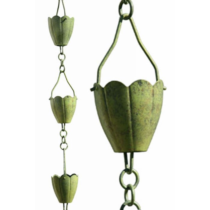 Patina Products Verdigris Flower Cup Rain Chain-full length R253