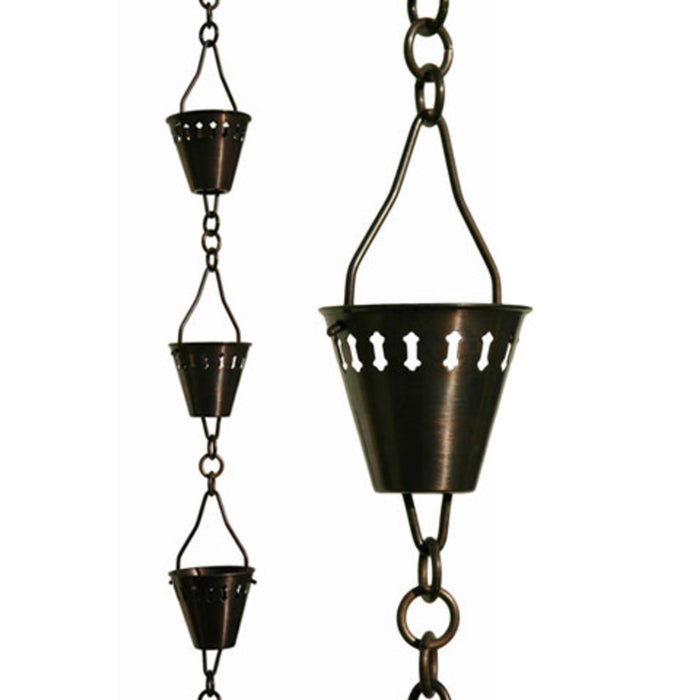 Patina Products Antique Copper Shade Cup Rain Chain-full length R257