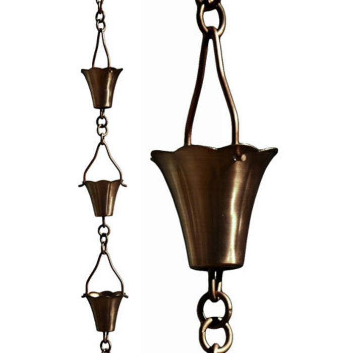 Patina Products Antique Copper Fluted Cup Rain Chain-full length R259