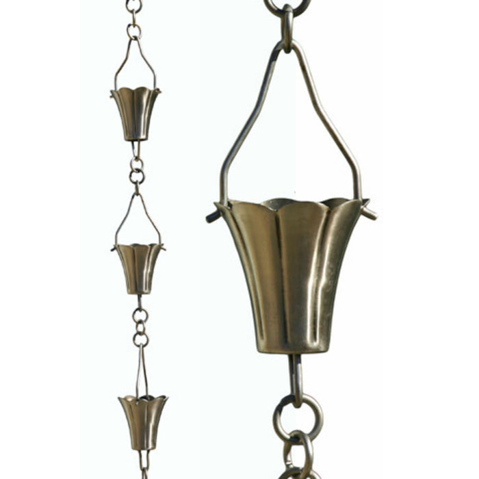 Patina Products Brushed Stainless Fluted Cup Rain Chain-full length R266
