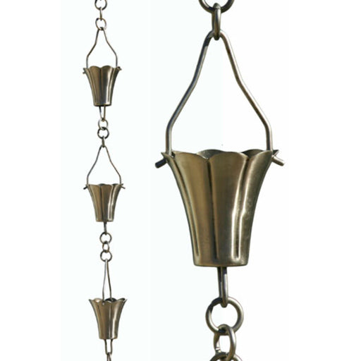 Patina Products Brushed Stainless Fluted Cup Rain Chain-Half Length R266H