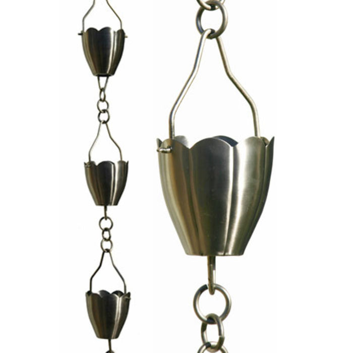 Patina Products Brushed Stainless Flower Cup Rain Chain-full length R267
