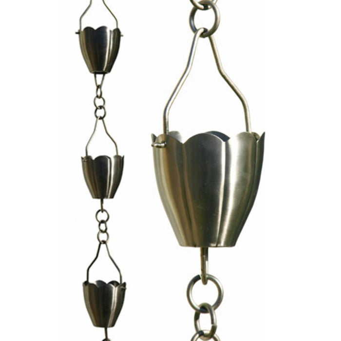 Patina Products Brushed Stainless Flower Cup Rain Chain-Half Length R267H