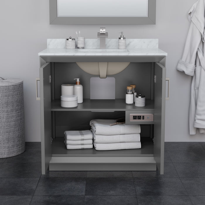 Wyndham Collection Strada 36 Inch Single Bathroom Vanity in Dark Gray, White Carrara Marble Countertop, Undermount Square Sink