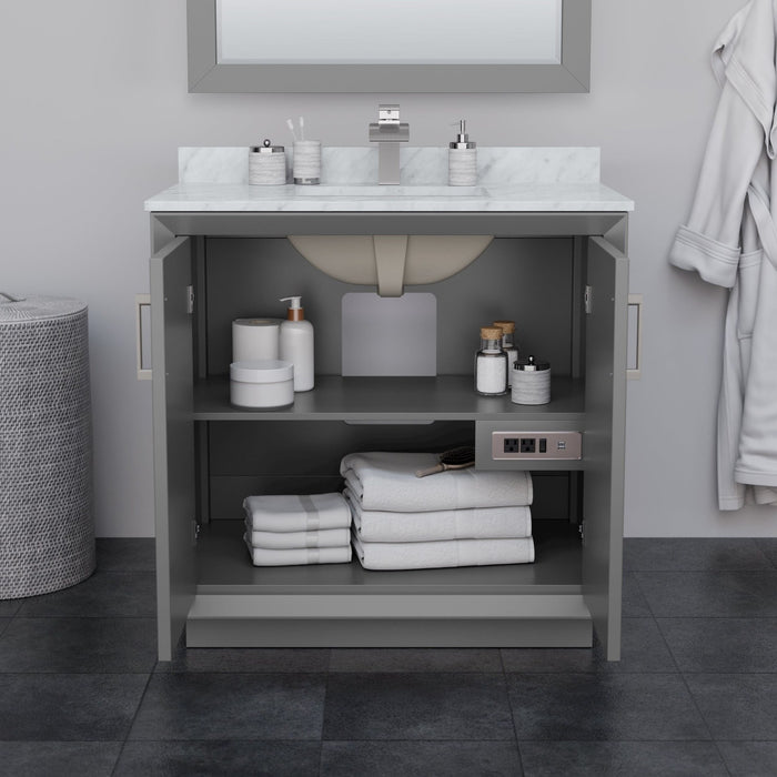 Wyndham Collection Strada 36 Inch Single Bathroom Vanity in Dark Gray, Carrara Cultured Marble Countertop, Undermount Square Sink