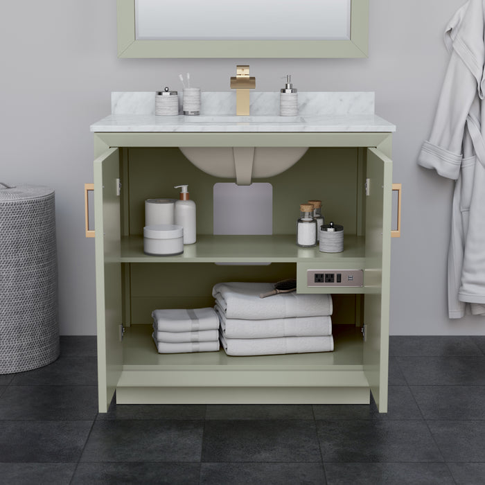 Wyndham Collection Strada 36 Inch Single Bathroom Vanity in Light Green, White Cultured Marble Countertop, Undermount Square Sink