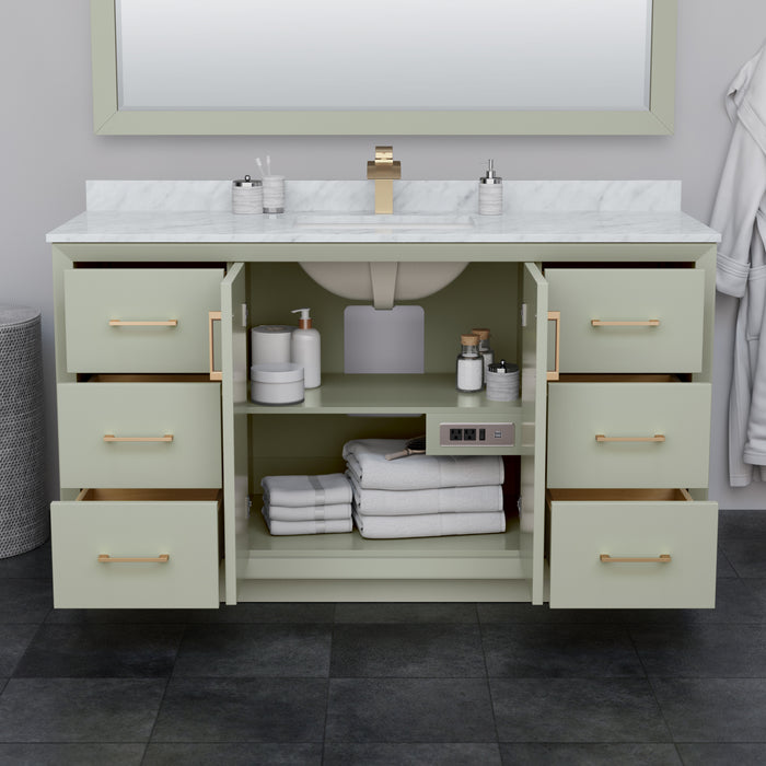 Wyndham Collection Strada 60 Inch Single Bathroom Vanity in Light Green, White Cultured Marble Countertop, Undermount Square Sink