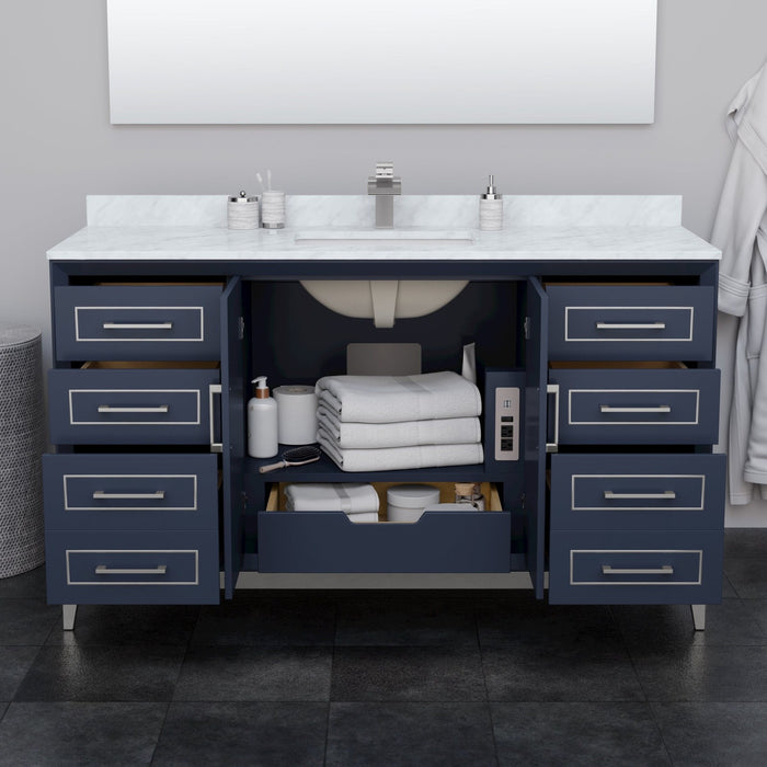 Wyndham Collection Marlena 60 Inch Single Bathroom Vanity in Dark Blue, Undermount Square Sink, Brushed Nickel Trim