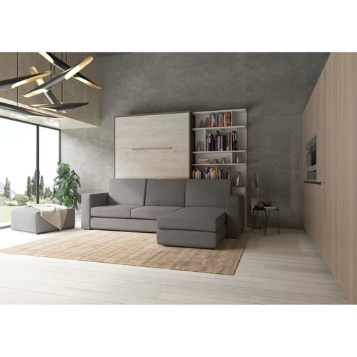 Maxima House Murphy Bed Full XL Vertical with a Sectional Sofa and a Bookcase Invento