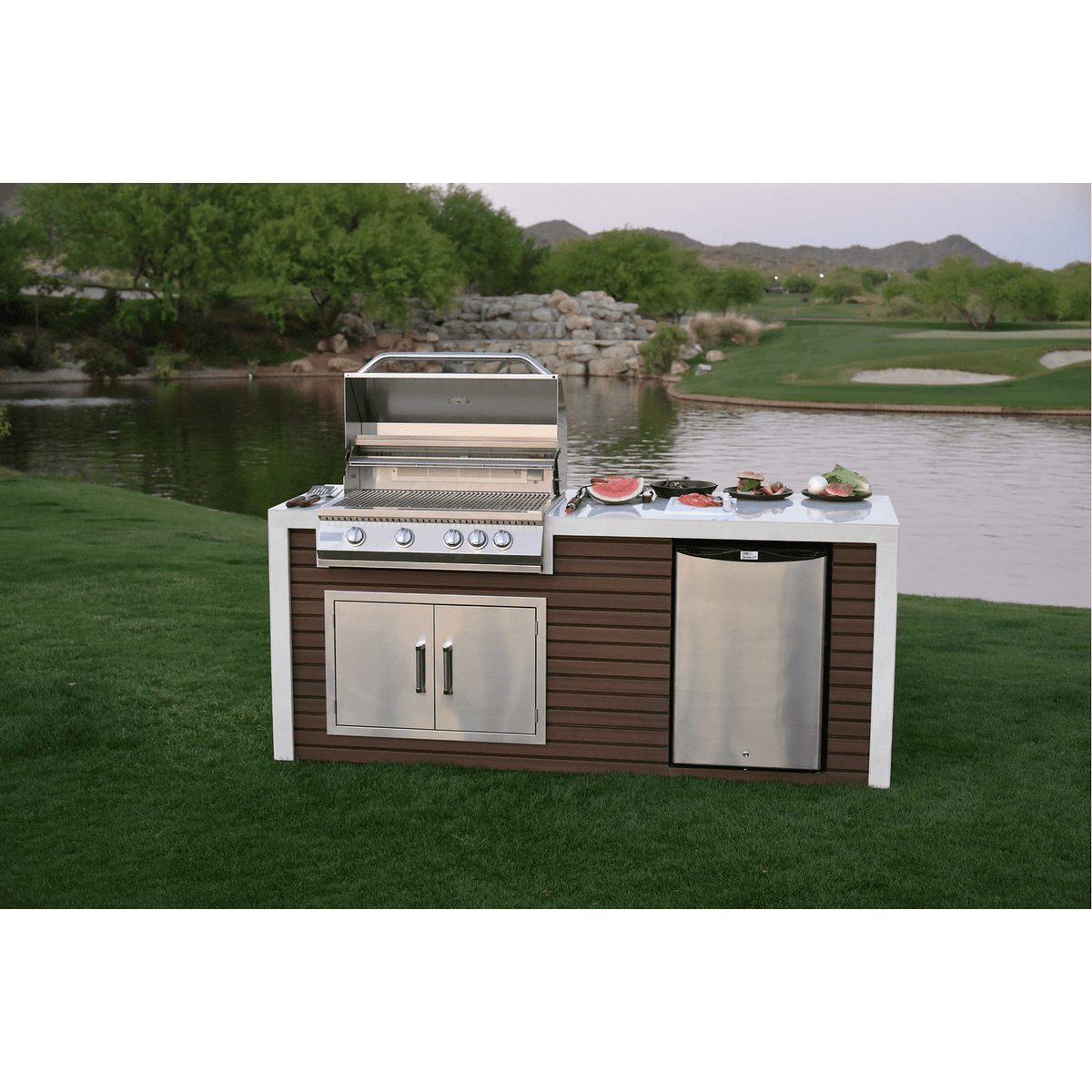 KoKoMo Classic Shiplap Outdoor Kitchen KoKoMo Grill with Waterfall Edg