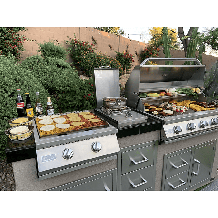 Kokomo Teppanyaki, Griddle, Built-In BBQ Grill with Side Burner, Storage Drawers 7'6"