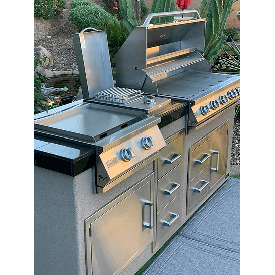 Kokomo Teppanyaki, Griddle, Built-In BBQ Grill with Side Burner, Storage Drawers 7'6"