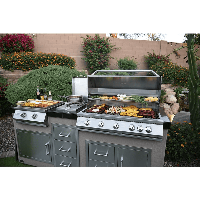 Kokomo Teppanyaki, Griddle, Built-In BBQ Grill with Side Burner, Storage Drawers 7'6"