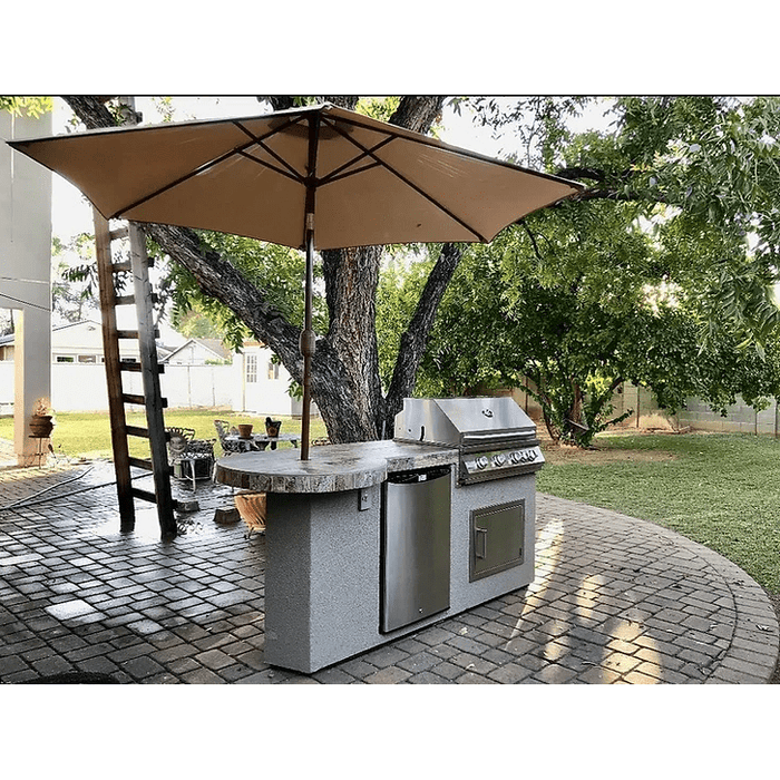 Kokomo Maui 7'6" BBQ Island With 33" Round Bar on one end Led Lights and Built In BBQ