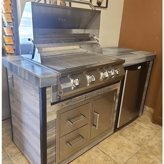 Kokomo Elite 6' BBQ Island With Built In BBQ Grill Drift Wood Look Siding 30 Inch Doors