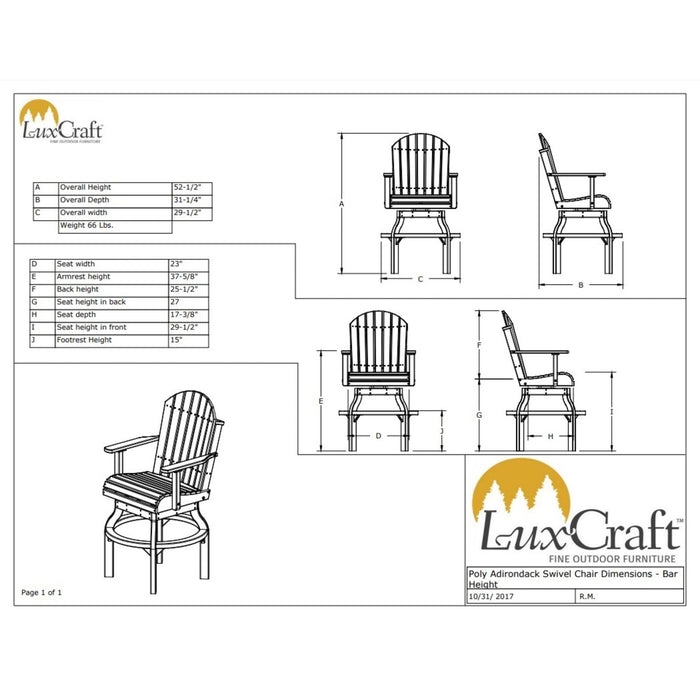 LuxCraft Bar Height Adirondack Swivel Chair