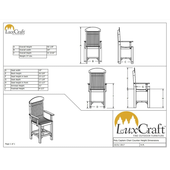 LuxCraft Counter Height Captain Chair