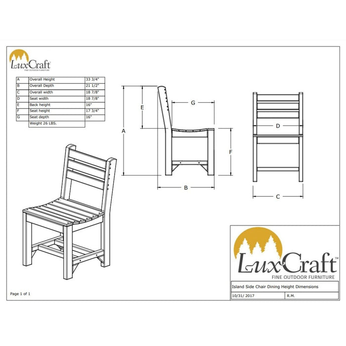LuxCraft Island Dining Height Side Chair