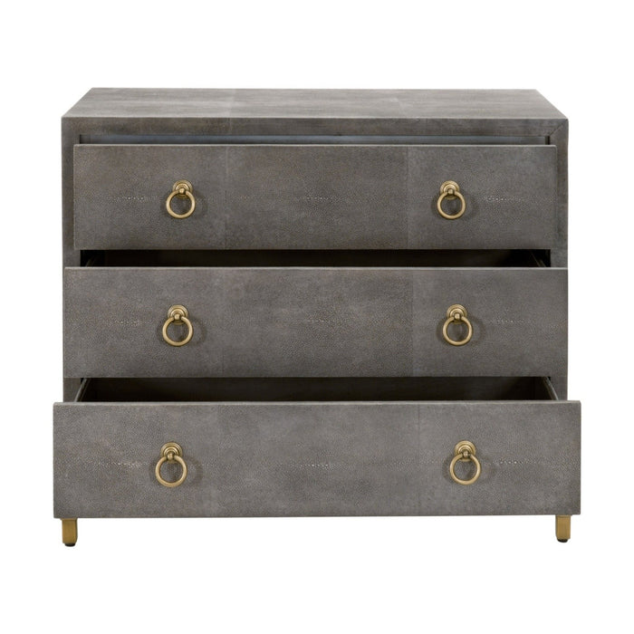 Essentials For Living Traditions Strand Shagreen 3-Drawer Nightstand 6120.GRY-SHG/GLD