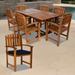 All Things Cedar 7-Piece Twin Butterfly Leaf Teak Extension Table Dining Chair Set with Blue Cushions TE90-20-B