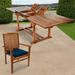 All Things Cedar 7-Piece Twin Butterfly Leaf Teak Extension Table Stacking Chair Set with Blue Cushions TE90-24-B