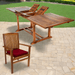 All Things Cedar 7-Piece Twin Butterfly Leaf Teak Extension Table Stacking Chair Set with Red Cushions TE90-24-R
