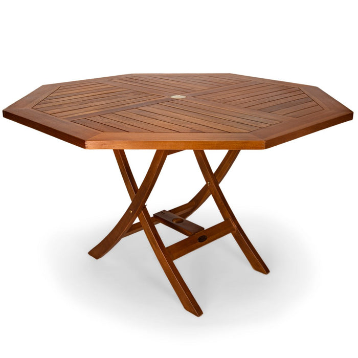 5-Piece 4-ft Teak Octagon Folding Table Set with Green Cushions TT5P-O-G