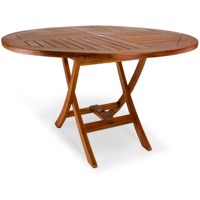 5-Piece 4-ft Teak Round Folding Table Set with Blue Cushions TT5P-R-B