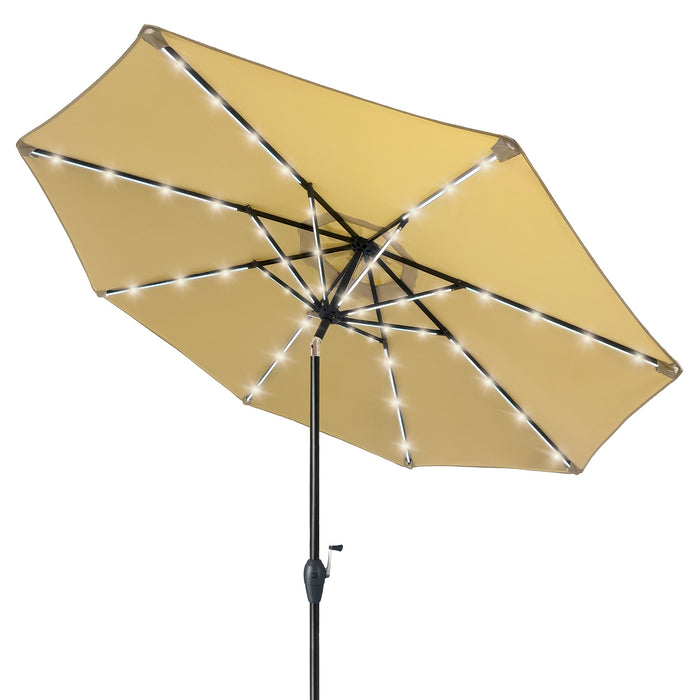 gold patio umbrella Kinger Home 9 ft Solar LED Light Patio Umbrella with Tilt Adjustment