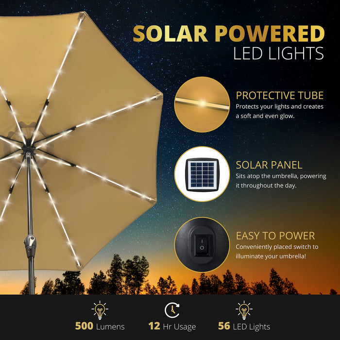 Stella 9ft Solar Patio Umbrella with Tilt Adjustment and LED Lights