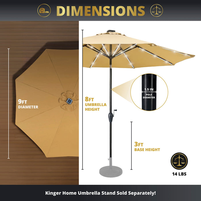 Stella 9ft Solar Patio Umbrella with Tilt Adjustment and LED Lights