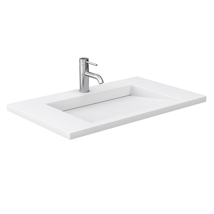 Wyndham Collection Maroni 36 Inch Single Bathroom Vanity in Light Straw, 1.25 Inch Thick Matte White Solid Surface Countertop, Integrated Sink