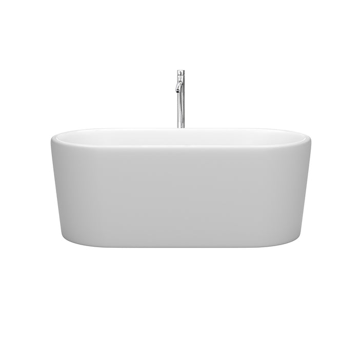 Wyndham Collection Ursula 59 Inch Freestanding Bathtub in Matte White with Floor Mounted Faucet, Drain and Overflow Trim